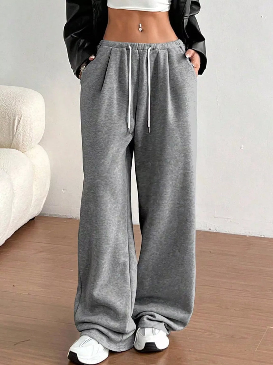 Casual Drawstring High Waist Wide Leg Sweatpants - cas7m