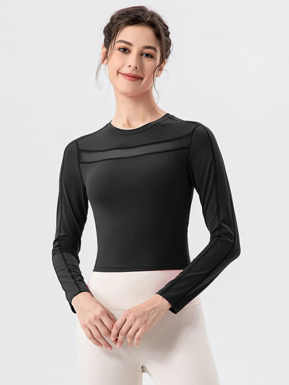Round Neck Long Sleeve Active T-Shirt - cas7m