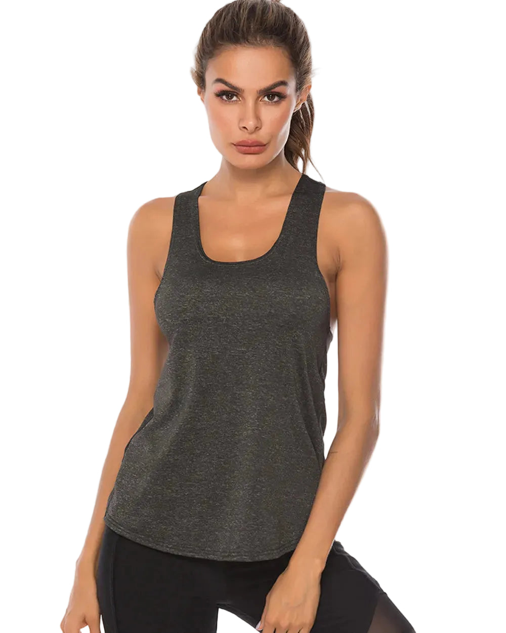 Full Size Scoop Neck Wide Strap Active Tank - cas7m