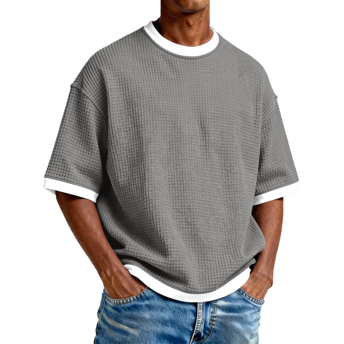 Men's Crew Neck Contrast Color Casual T-Shirt - Cotton Blend Lightweight Short Sleeve Top For Daily Wear - cas7m