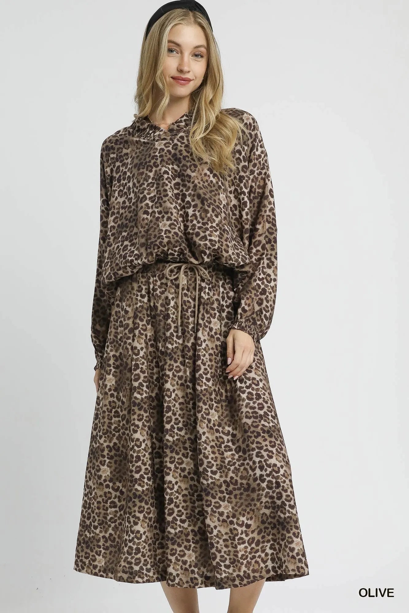 Umgee Drawstring Leopard Midi Skirt - cas7m