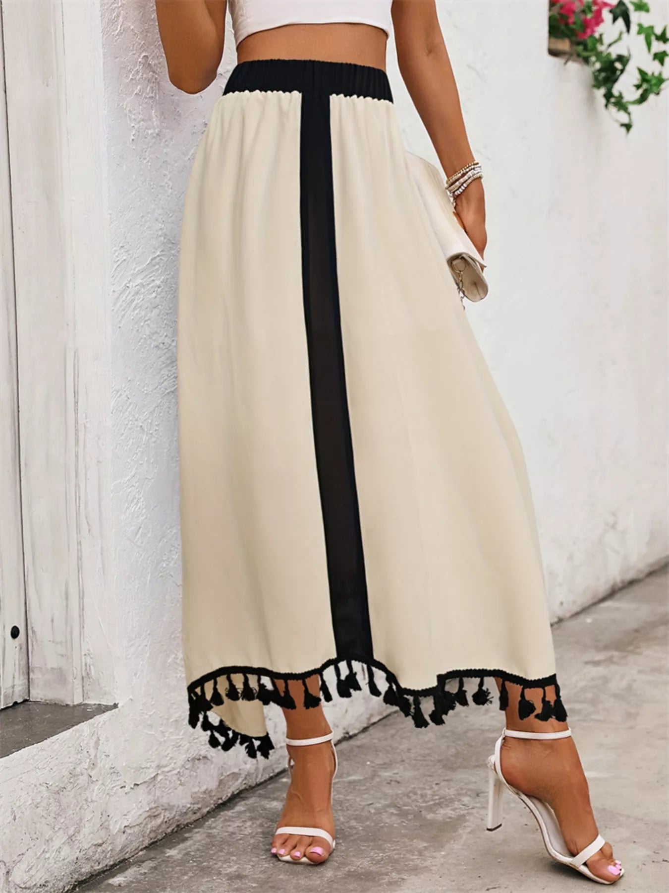Tassel Trim High Waist Skirt - cas7m