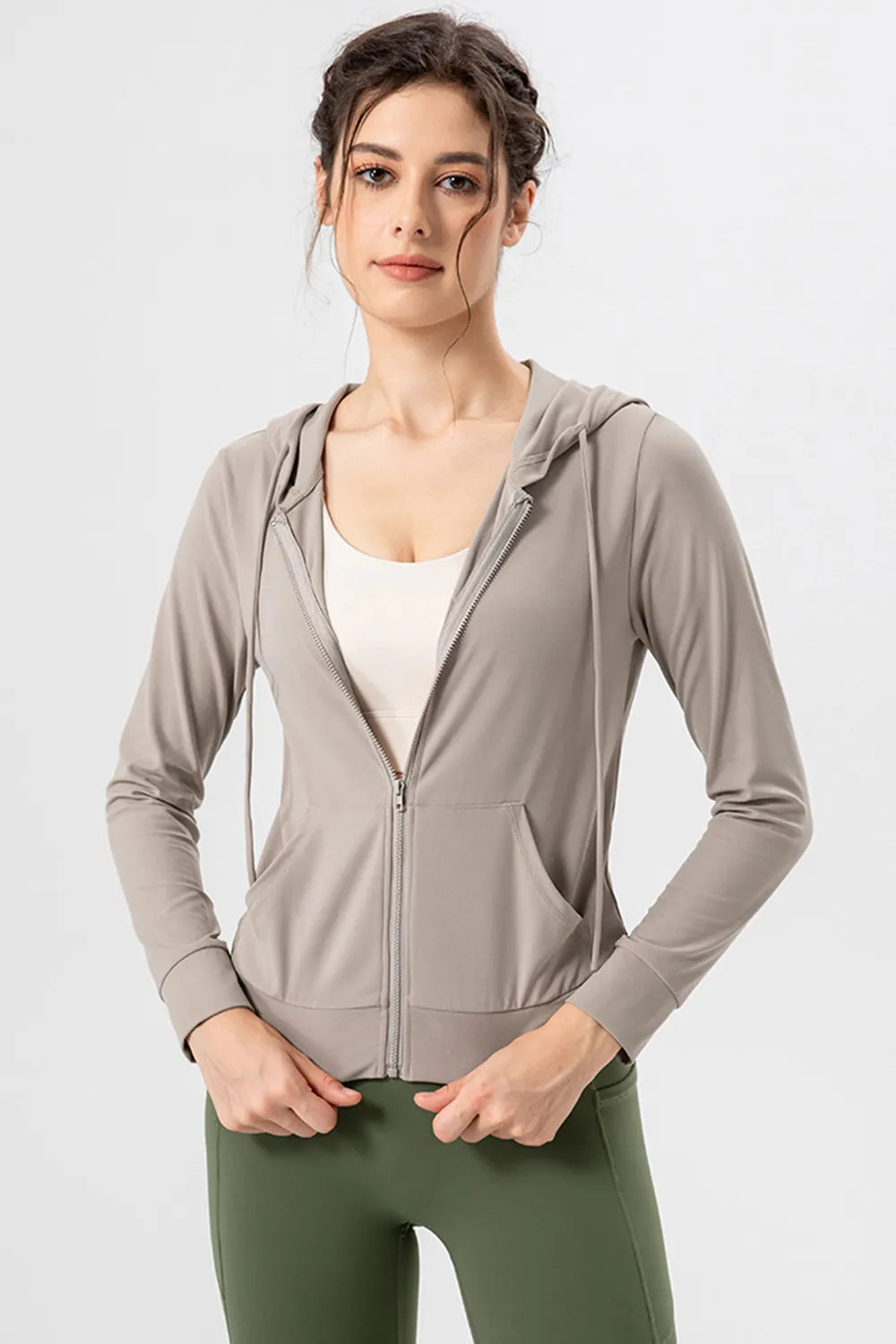 Drawstring Zip Up Hooded Active Outerwear - cas7m