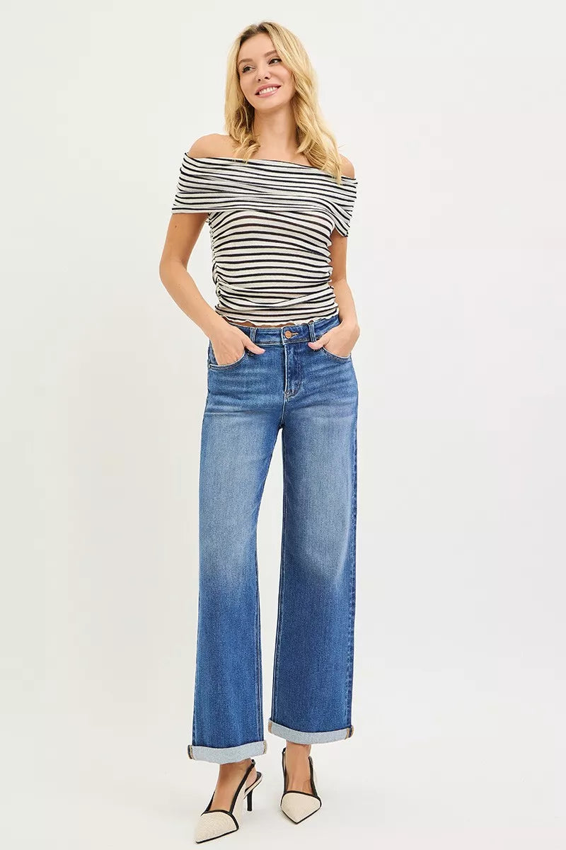 RISEN Full Size High Rise Relaxed Fit Ankle Straight Cuff Jeans Plus Size - cas7m