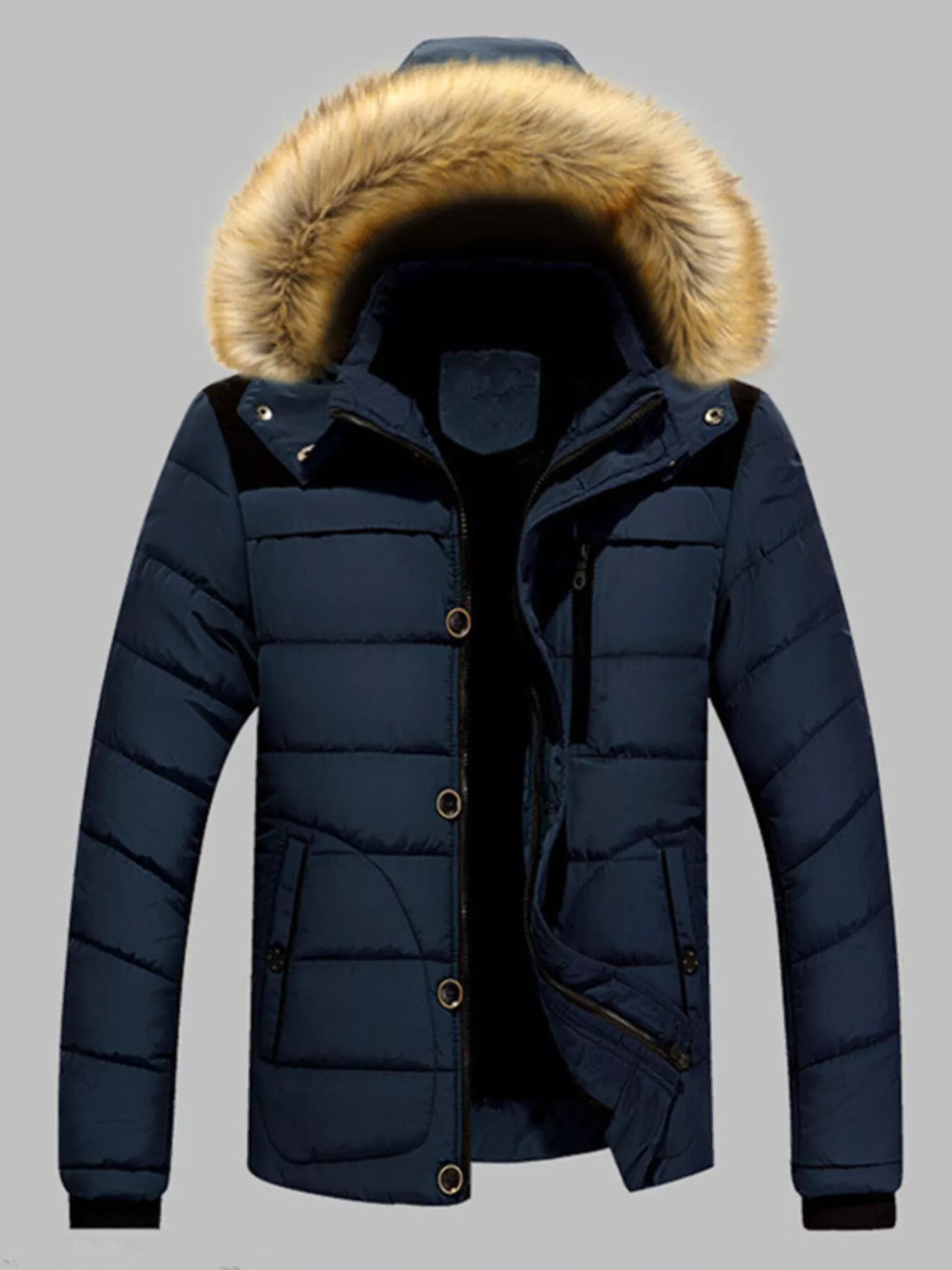 Men's Plus Size Padded Fur Hood Puffer Jacket - cas7m