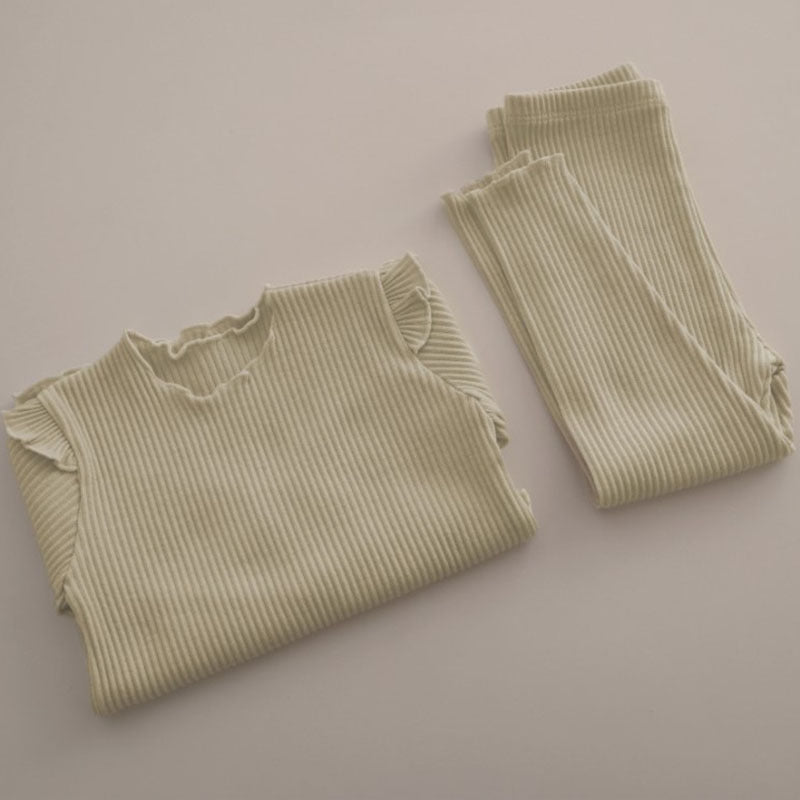 Girls' Long Sleeve Homewear Set Cotton Pit Strips - cas7m
