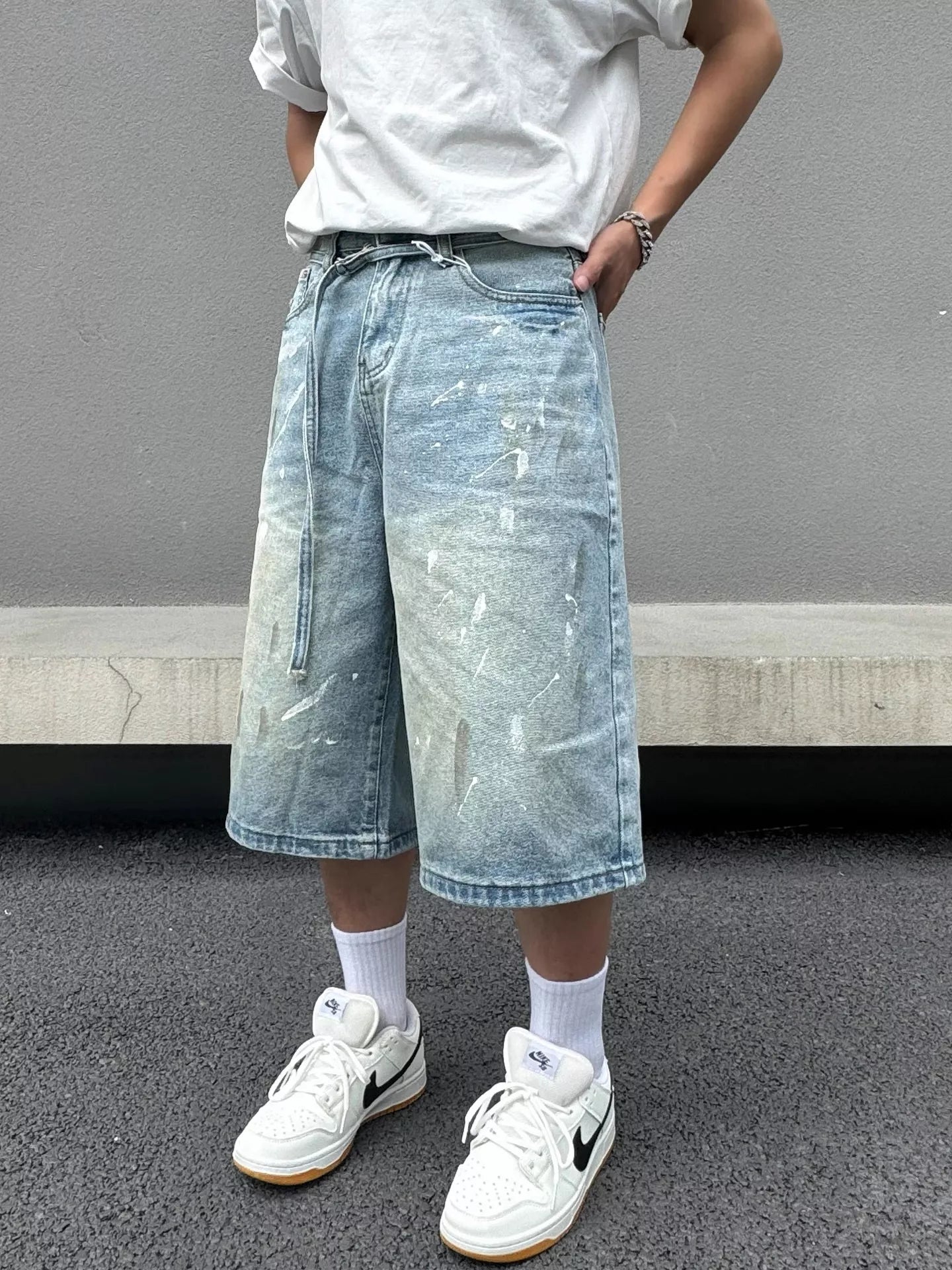 Men's Plus Size Wide-Leg Denim Shorts - cas7m