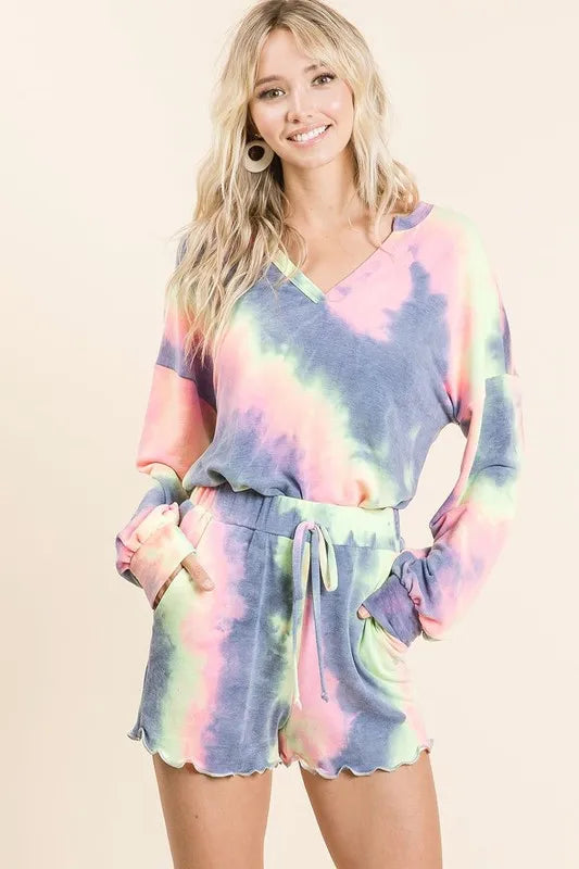 BiBi Tie Dye French Terry Shorts and Curly Edge - cas7m