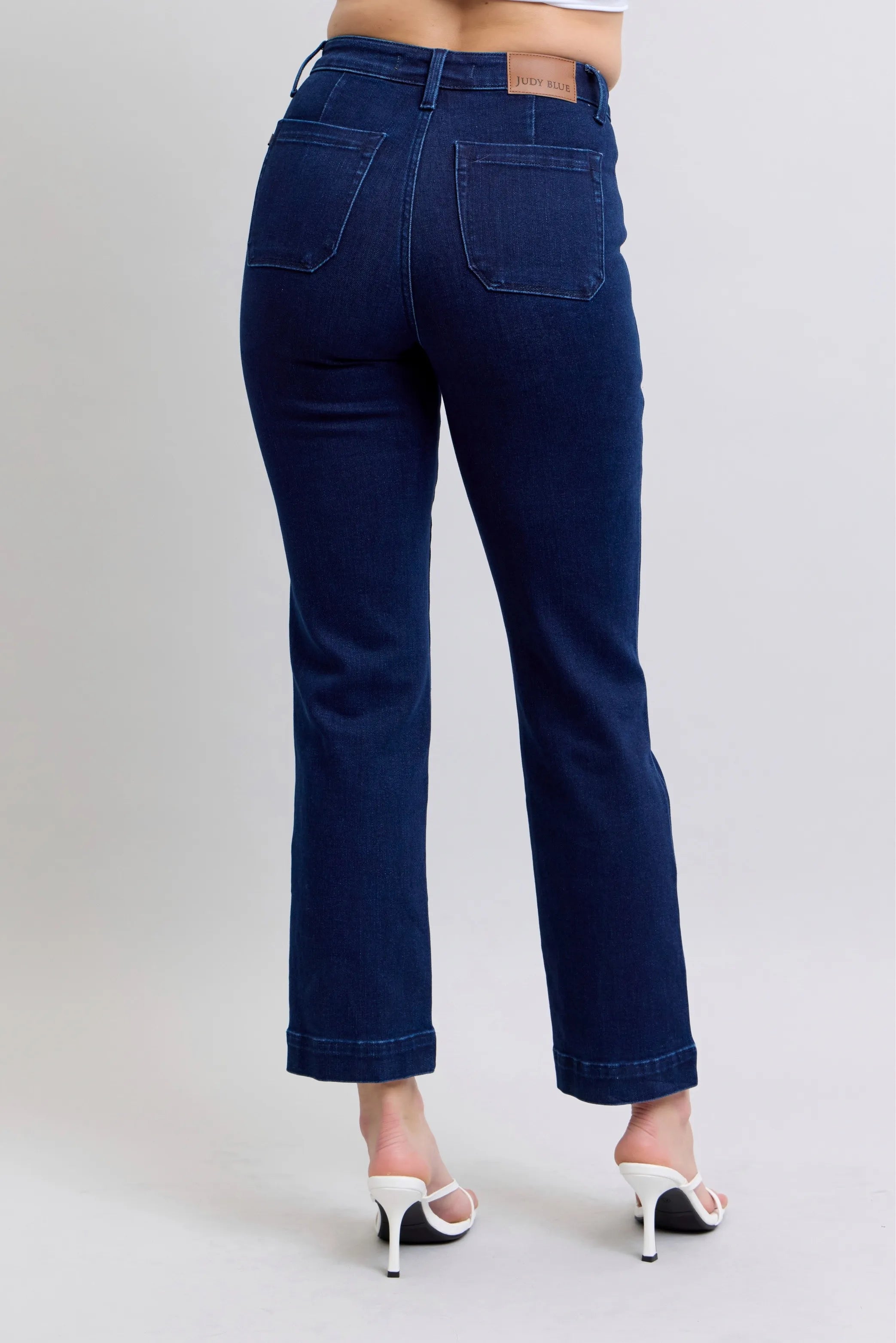 Judy Blue Full Size Hw Work Wear Knee Patch Straight Jeans Plus Size - cas7m