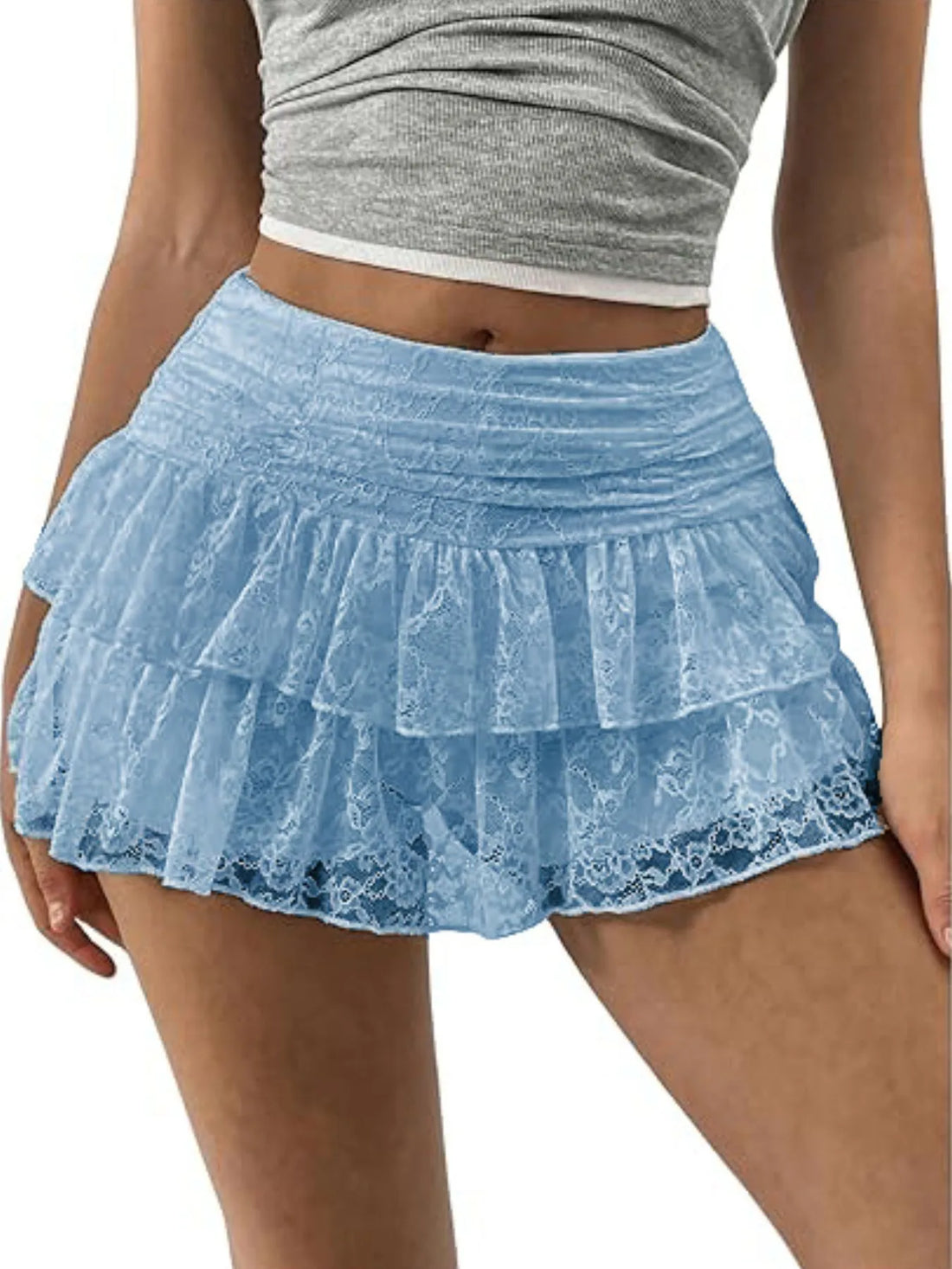 Lace Layered Mini Skirt - cas7m