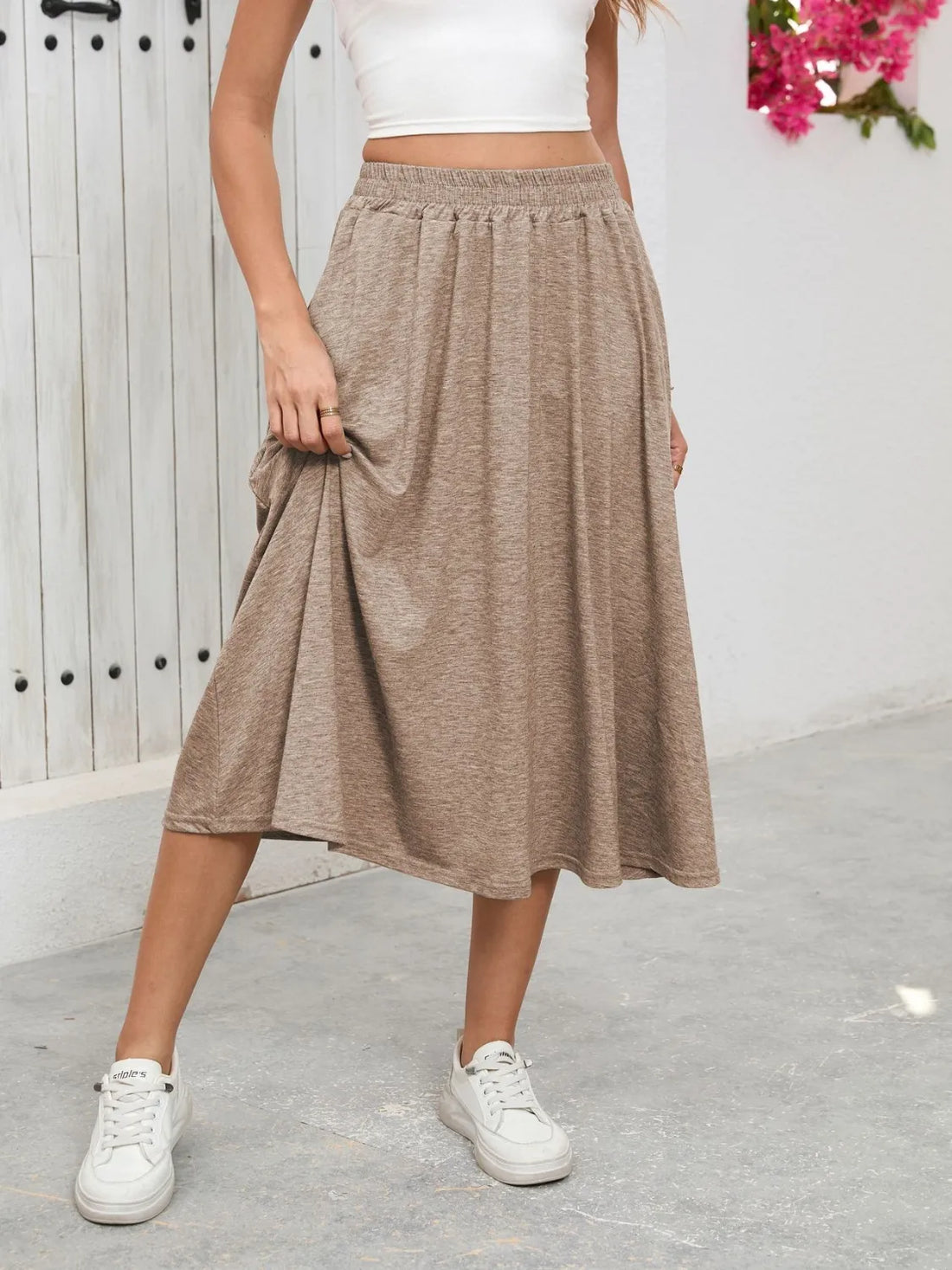 Elastic Waist Skirt With Pockets - cas7m