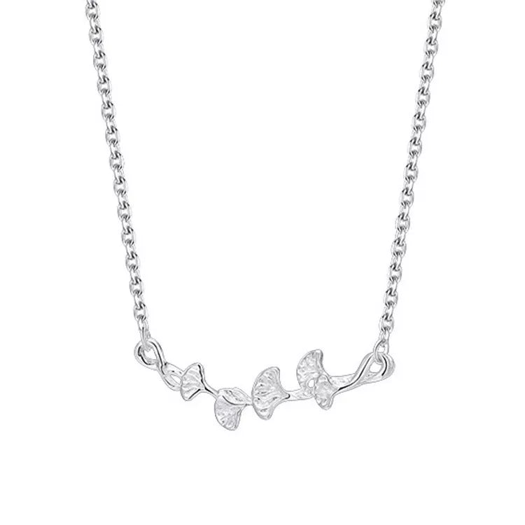 925 Sterling Silver Ginkgo Leaf Necklace - cas7m