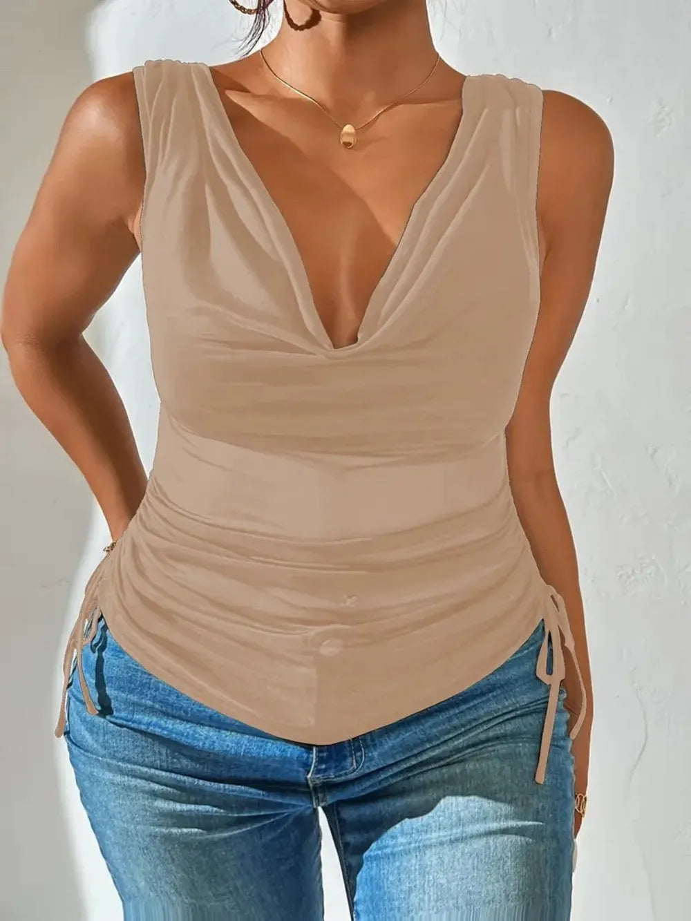 Side Drawstring Ruched Tank - cas7m