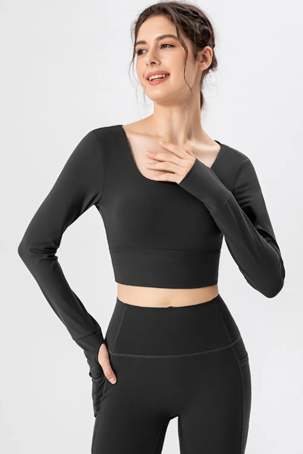 Square Neck Crisscross Active T-Shirt - cas7m