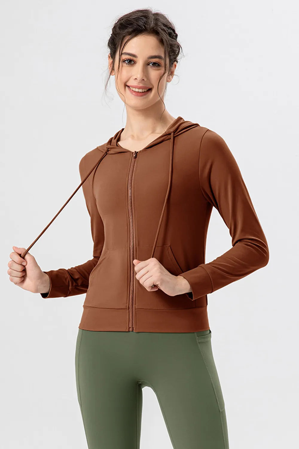 Drawstring Zip Up Hooded Active Outerwear - cas7m