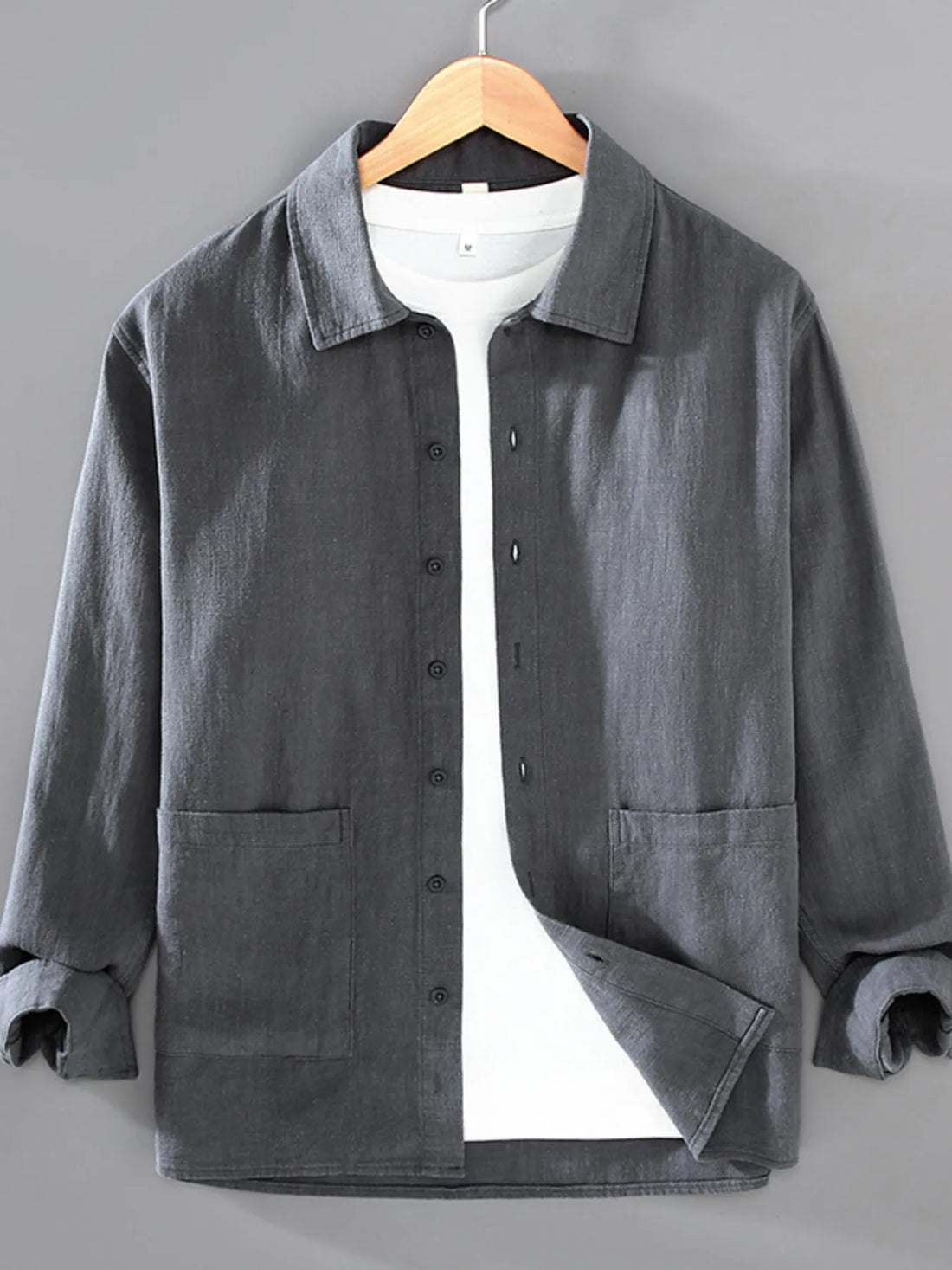 Men's Plus Size Button Up Long Sleeve Shirt - cas7m