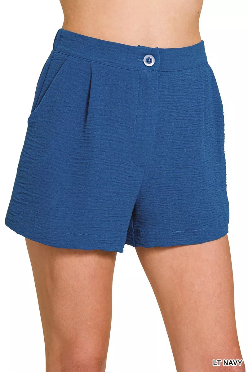 Zenana Woven Airflow Back Elastic Waist Shorts - cas7m