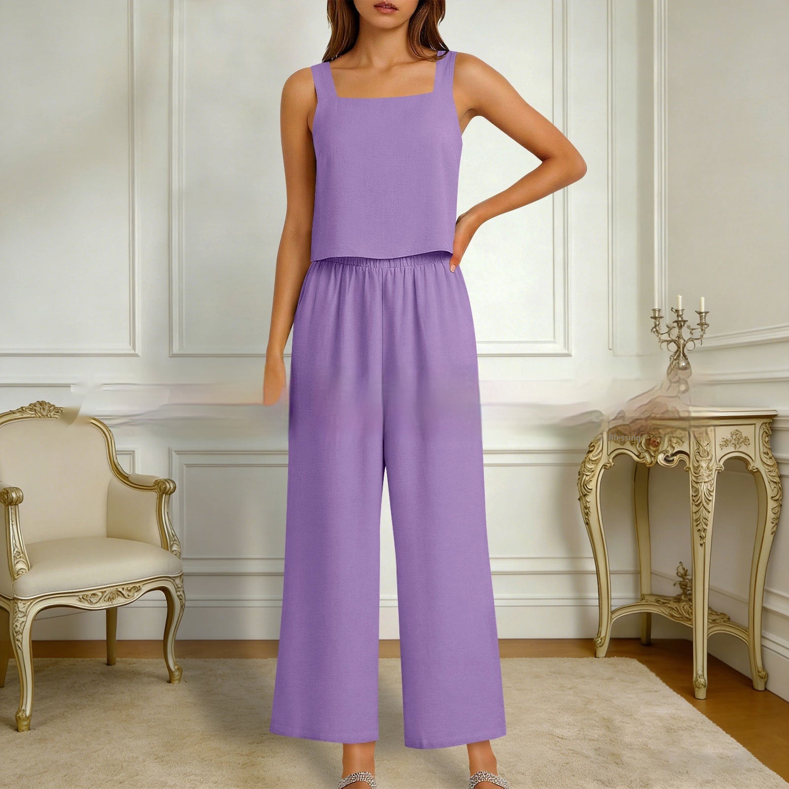 European And American-style Sleeveless Vest And Wide-leg Pants Set For Women - cas7m
