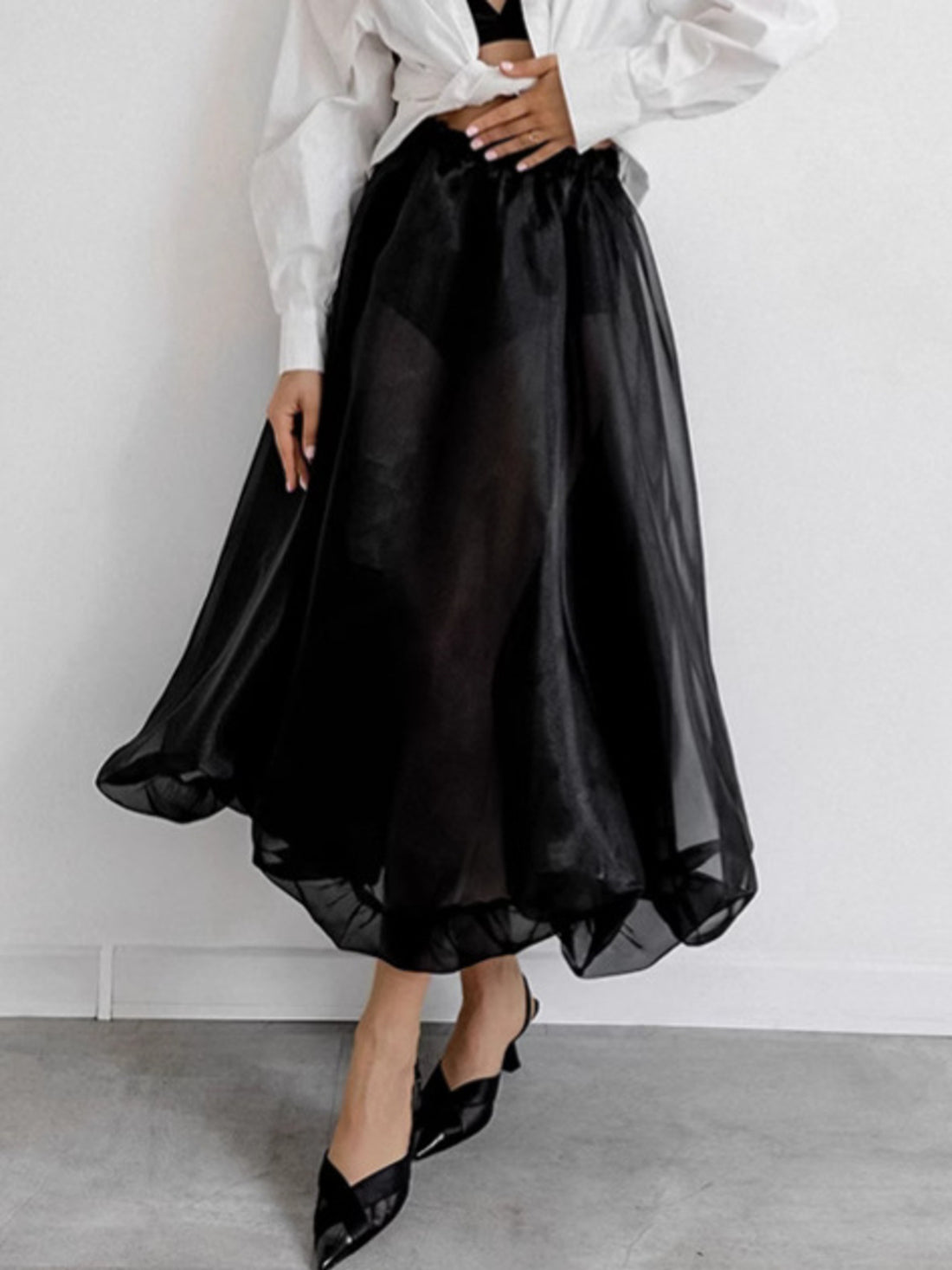 Elastic Waist Flowy Skirt - cas7m