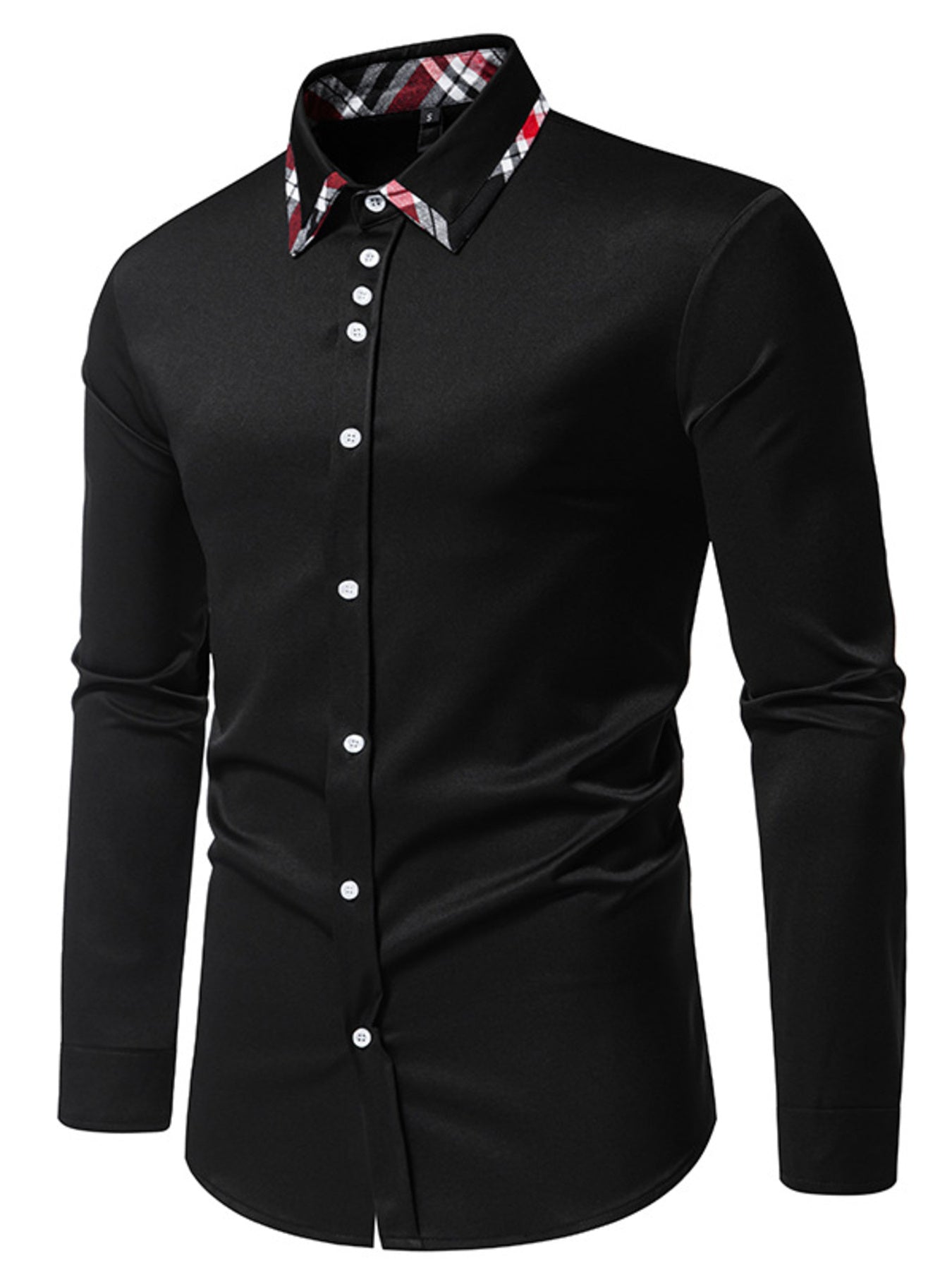 Men's Slim Fit Long Sleeve Plaid Trim Shirt - cas7m