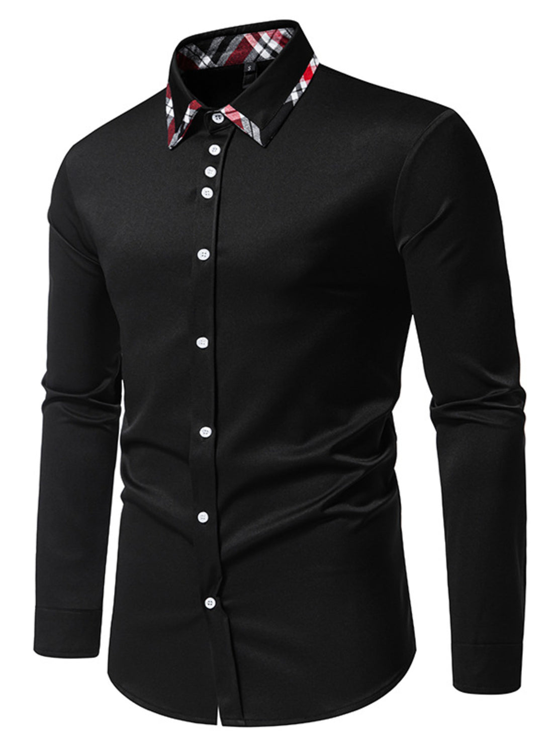 Men's Slim Fit Long Sleeve Plaid Trim Shirt - cas7m