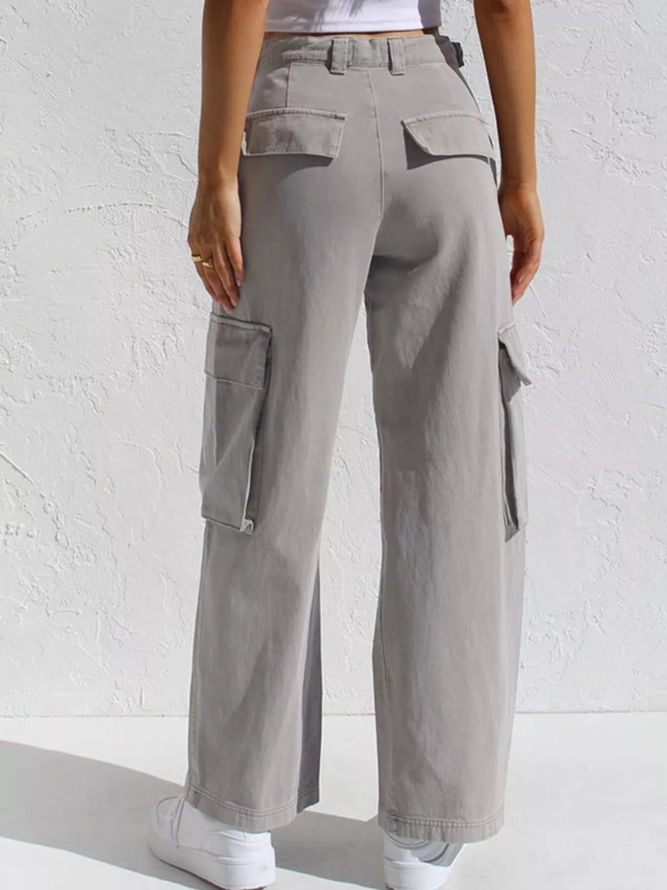 High-Waisted Wide Leg Cargo Jeans - cas7m