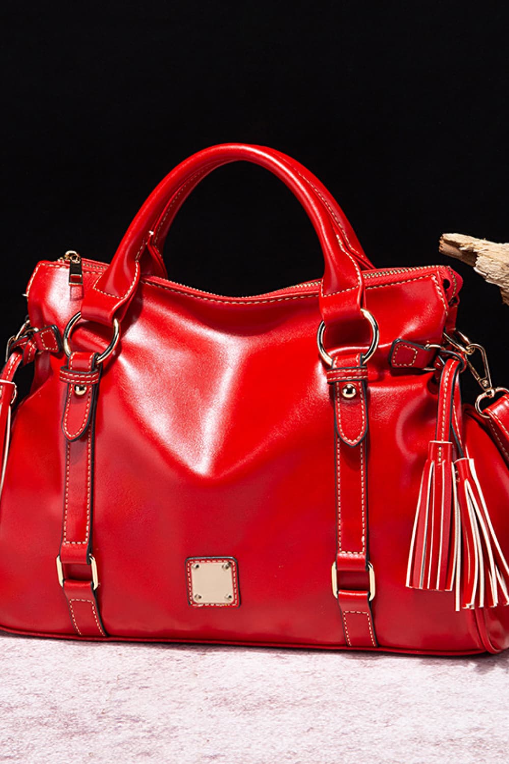 PU Leather Handbag with Tassels - cas7m