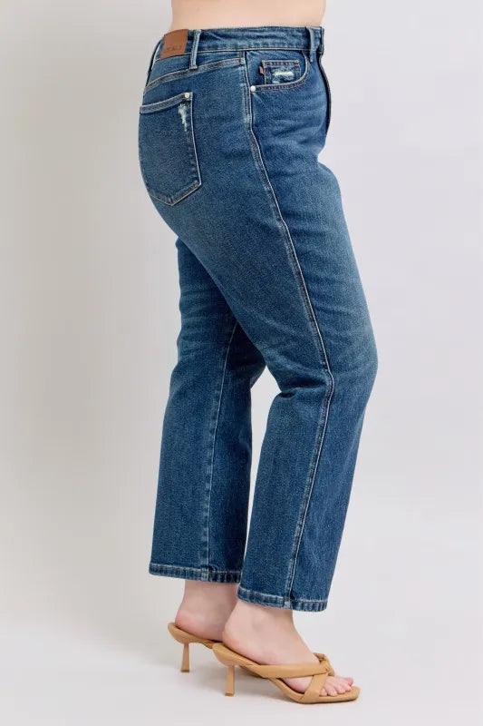 Judy Blue Full Size High Waisted Rigid Magic Non-destroy Straight Leg Jeans Plus Size - cas7m