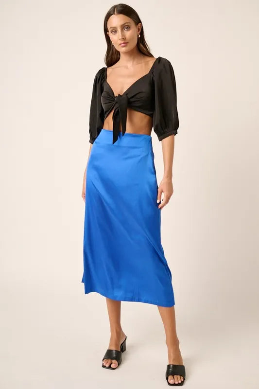 Mittoshop Side Slit Satin Midi Skirt - cas7m