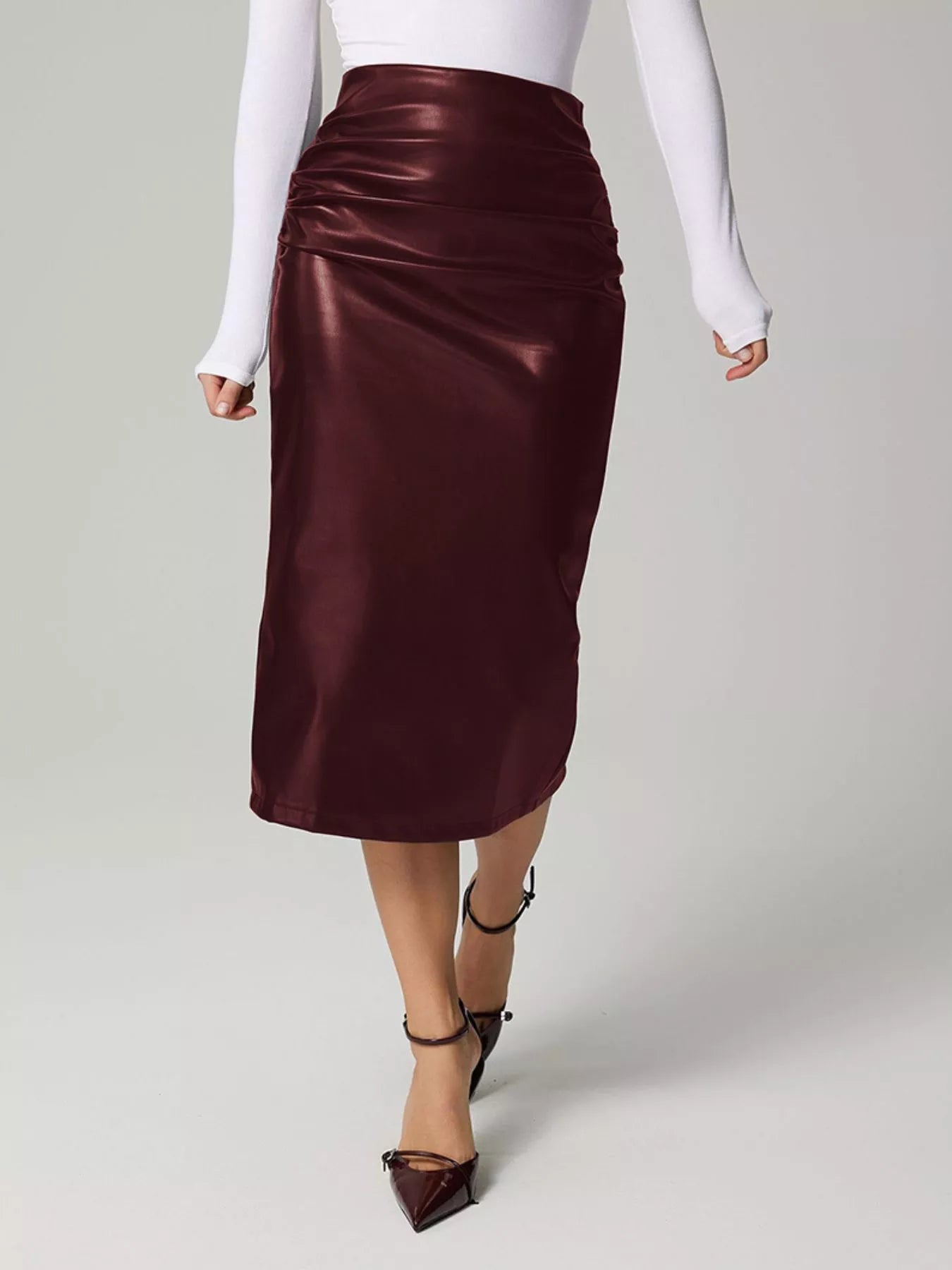 Slit Back Leather Skirt - cas7m