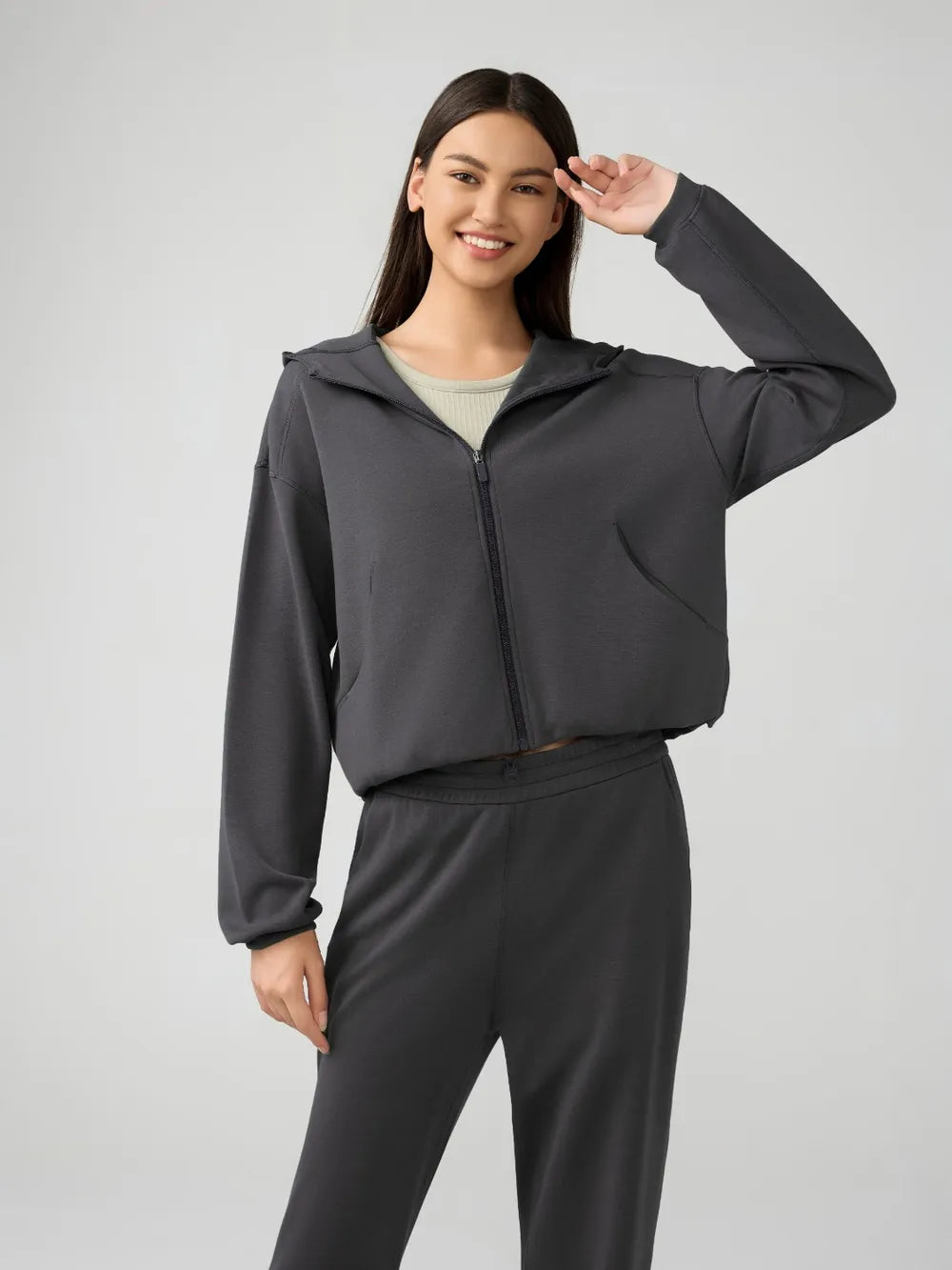 Millennia Zip Up Dropped Shouder Active Hooded - cas7m