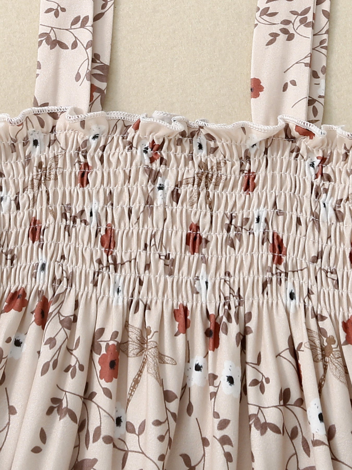 Children's Floral Print Smocked Jumpsuit - cas7m