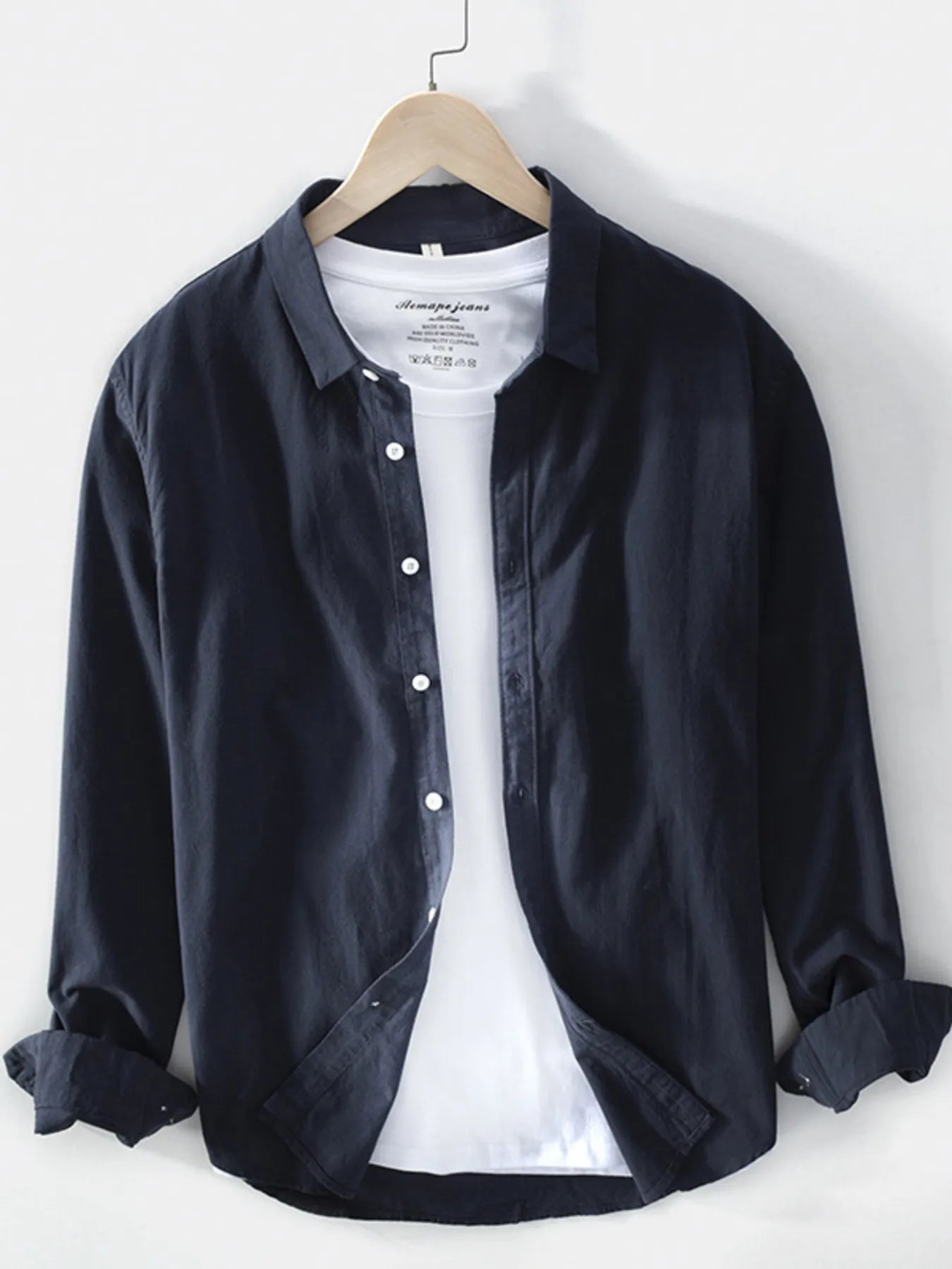 Men's Plus Size Long Sleeve Button-Up Shirt - cas7m