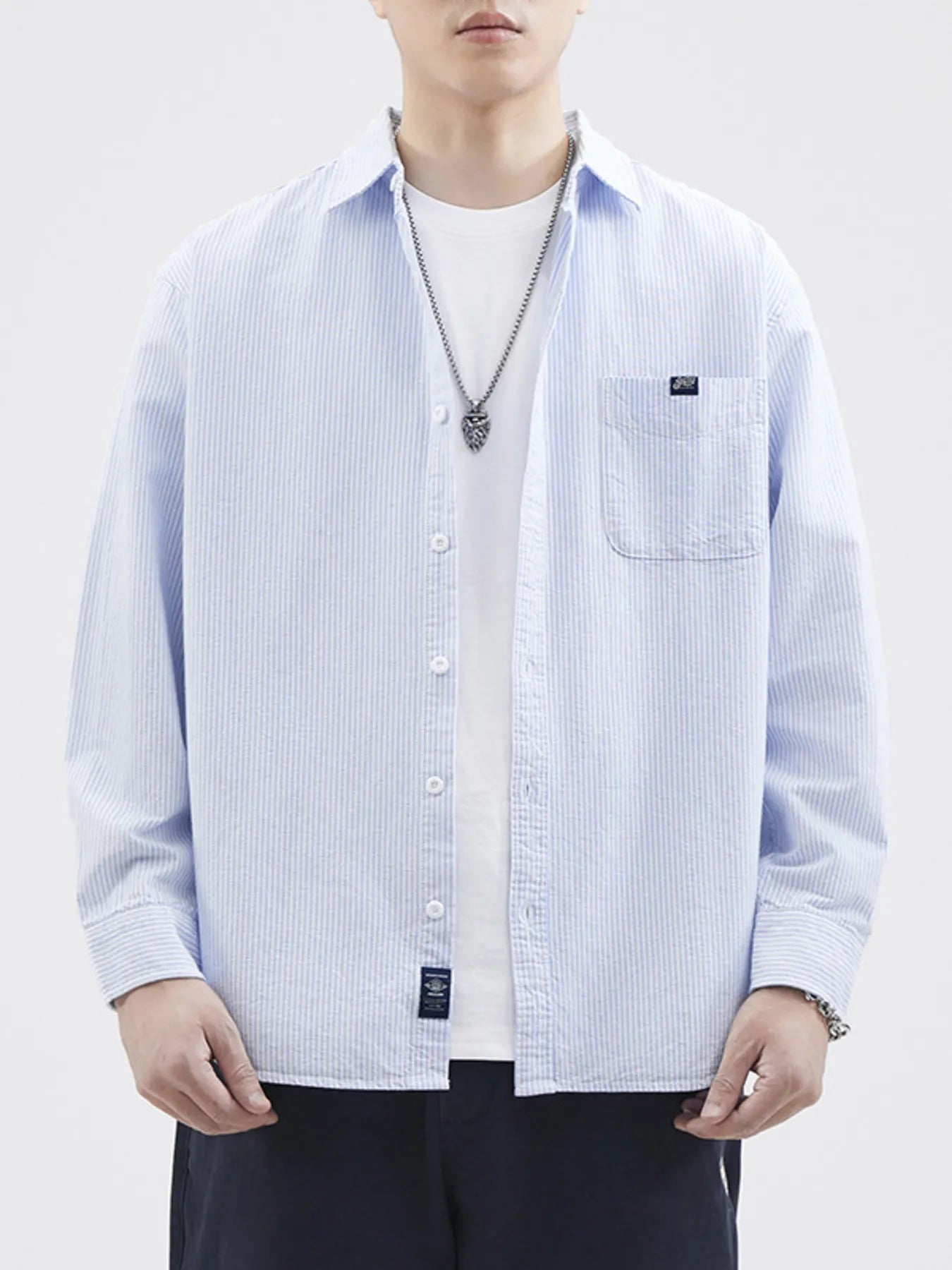 Men's Plus Size Striped Button Up Long Sleeve Shirt - cas7m