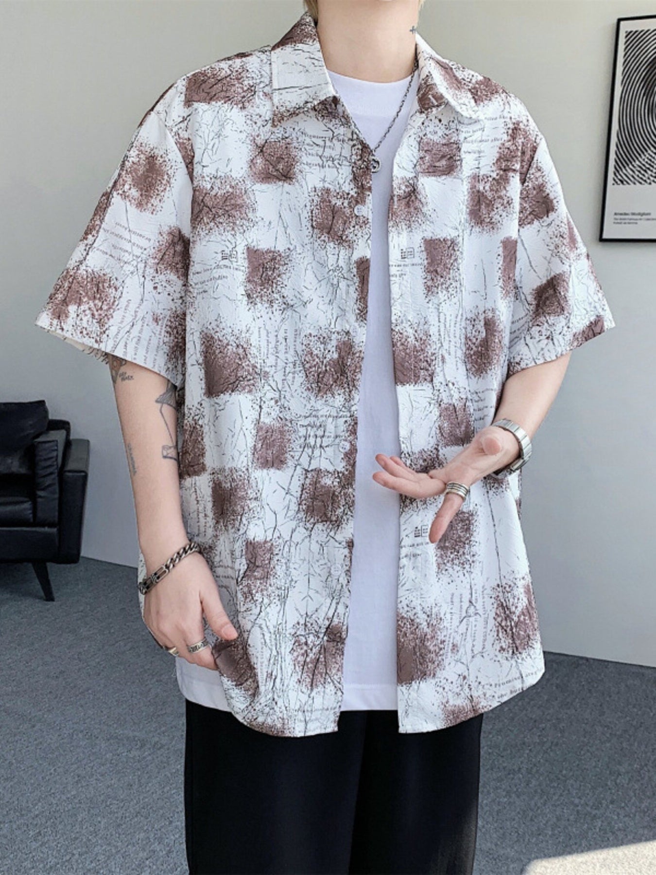 Men's Plus Size Abstract Pattern Short Sleeve Shirt - cas7m