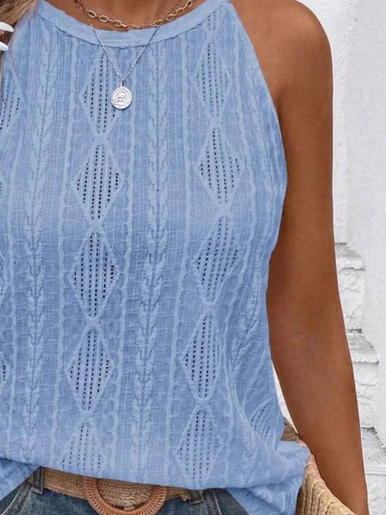 Textured Round Neck Tank - cas7m