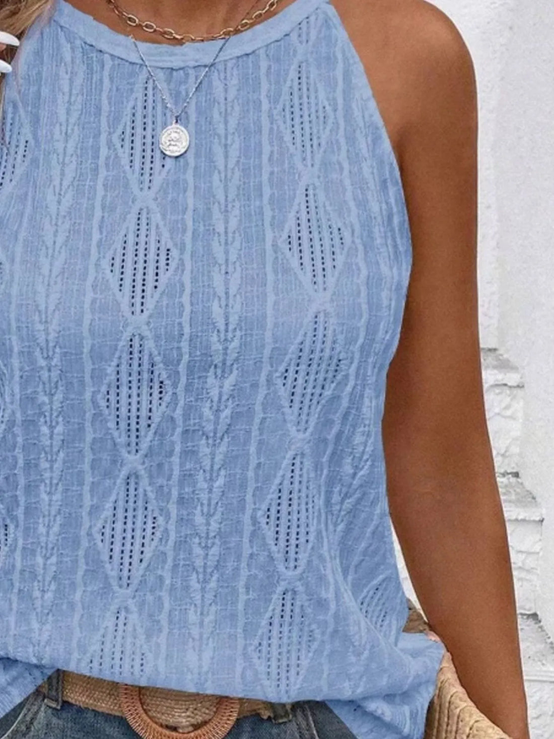 Textured Round Neck Tank - cas7m