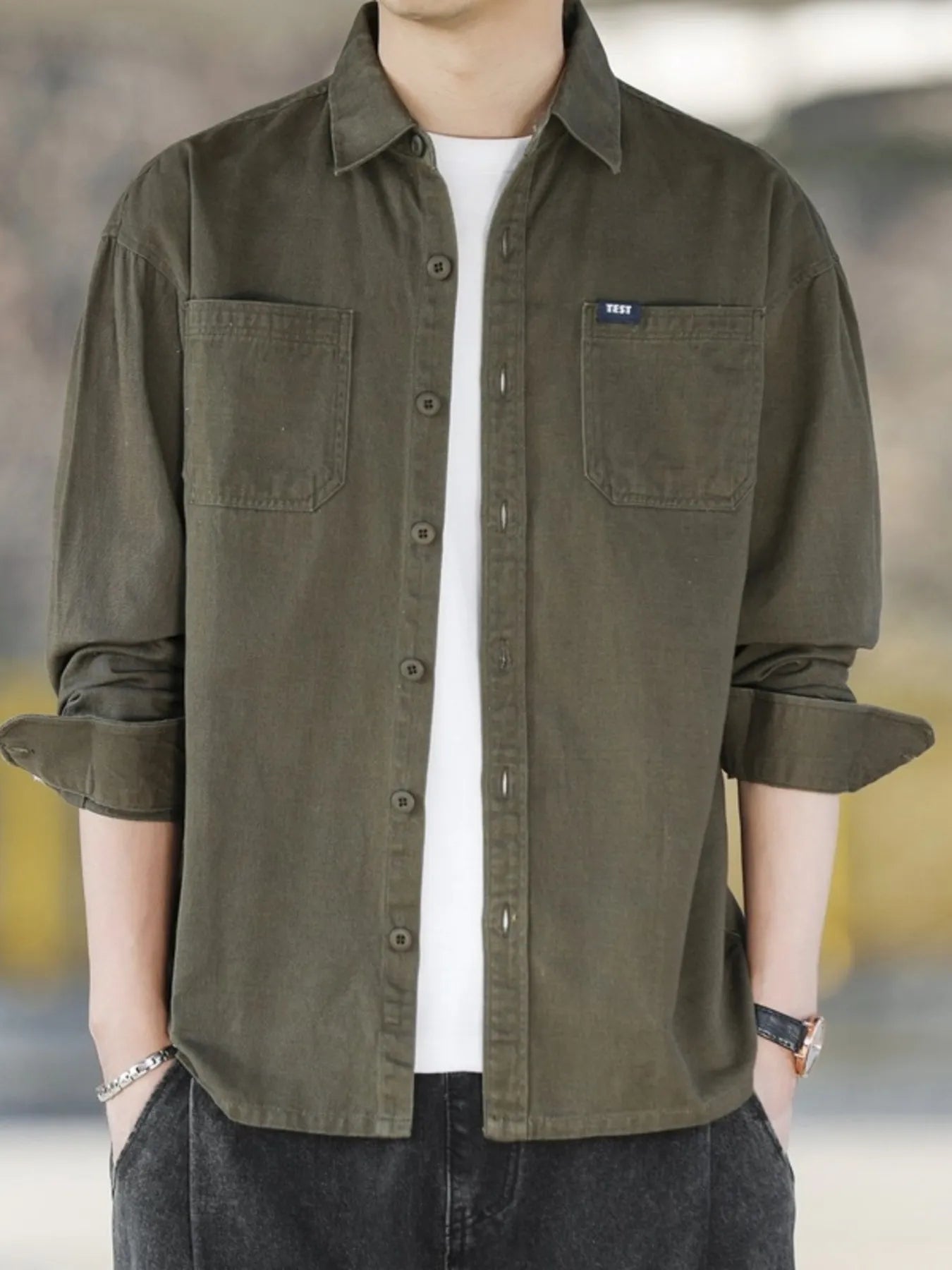 Men's Plus Size Button Up Long Sleeve Shirt - cas7m