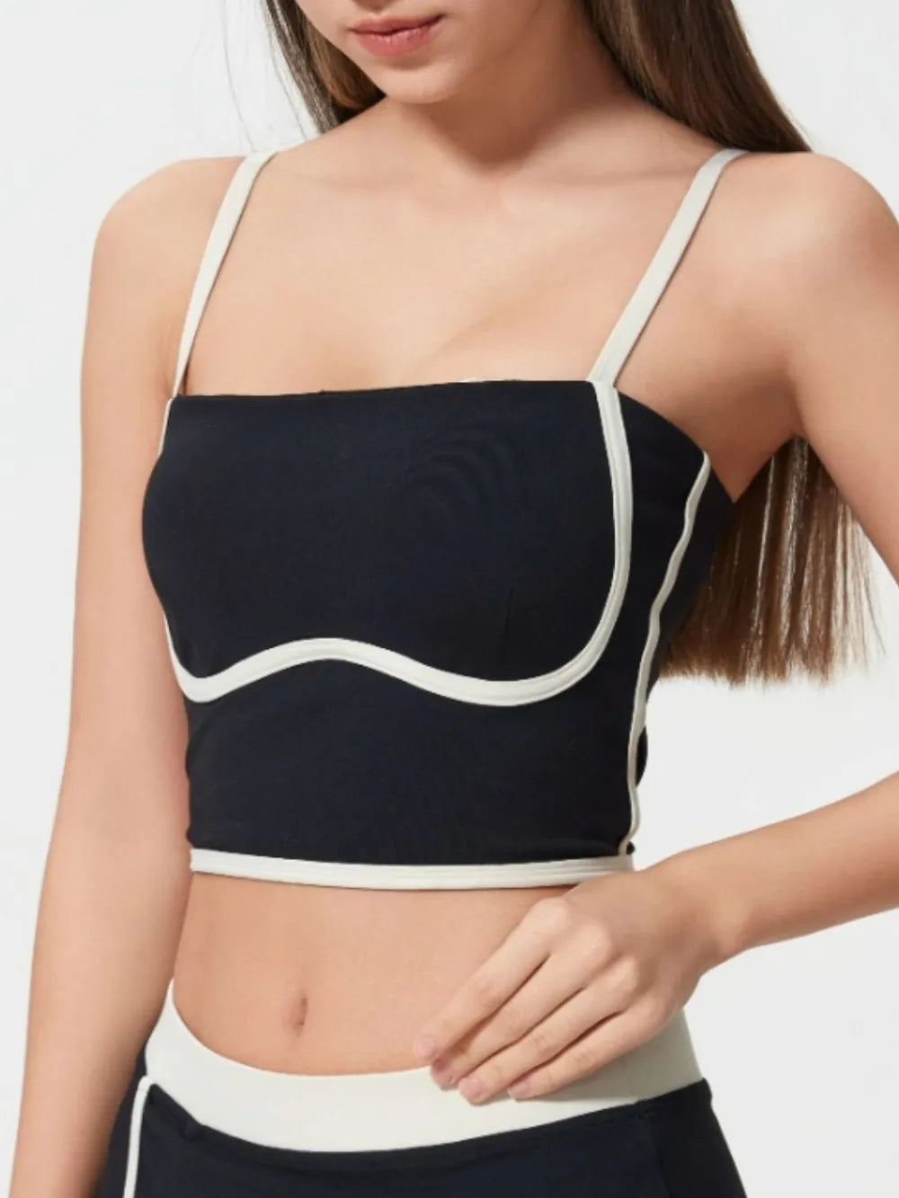 Millennia Contrast Trim Square Neck Active Cami with Detachable Chest Pads - cas7m