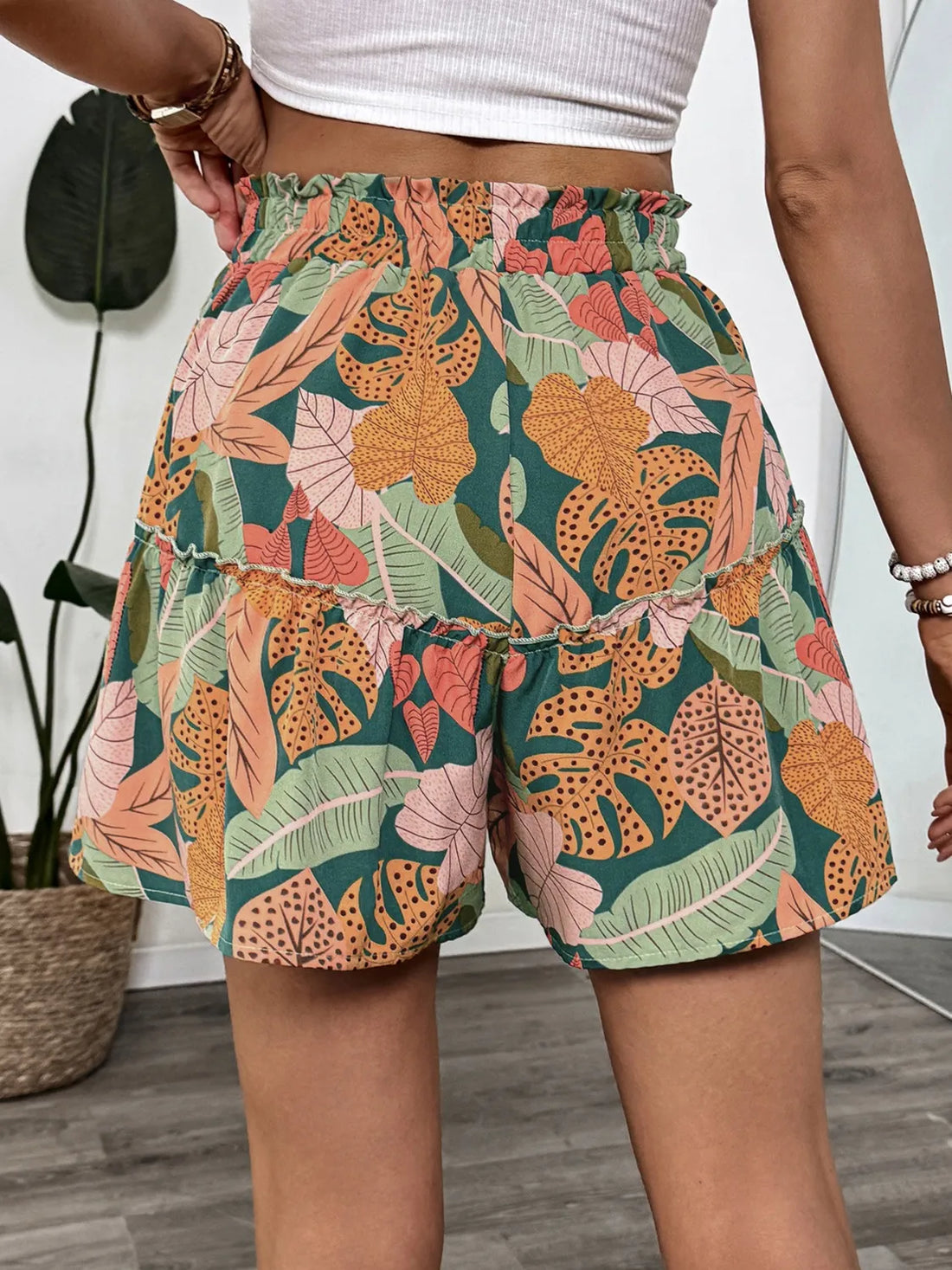 Tropical Print High Waist Shorts - cas7m