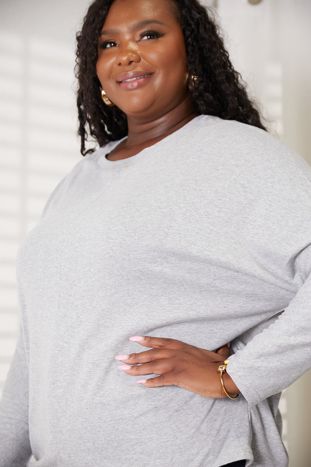 Double Take Seam Detail Round Neck Long Sleeve Top - cas7m