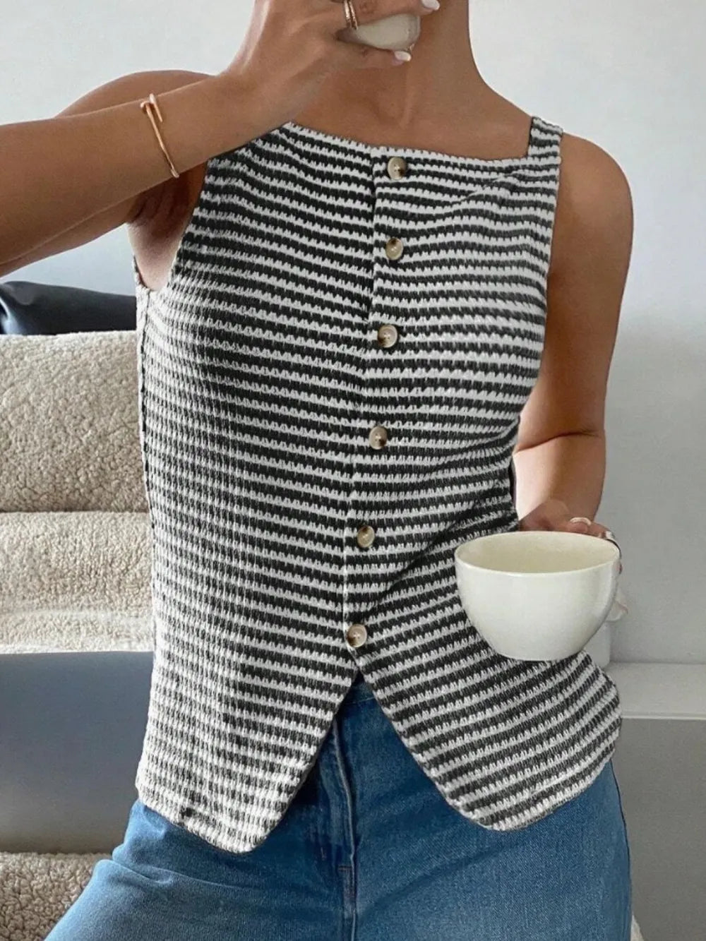 Button Down Striped Tank - cas7m
