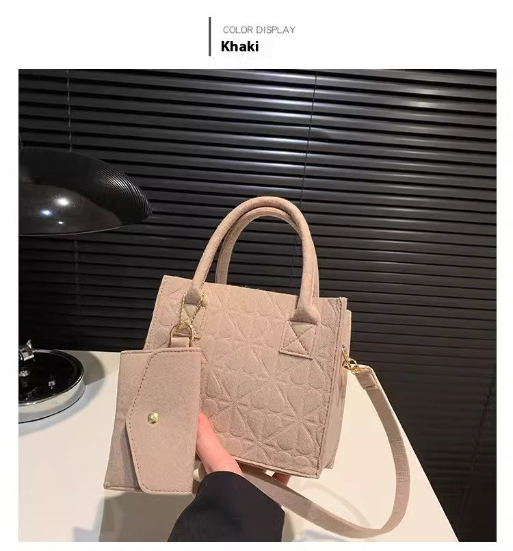 Simple Small Handbag Women's Fashion Felt One Shoulder Combination Bags - cas7m