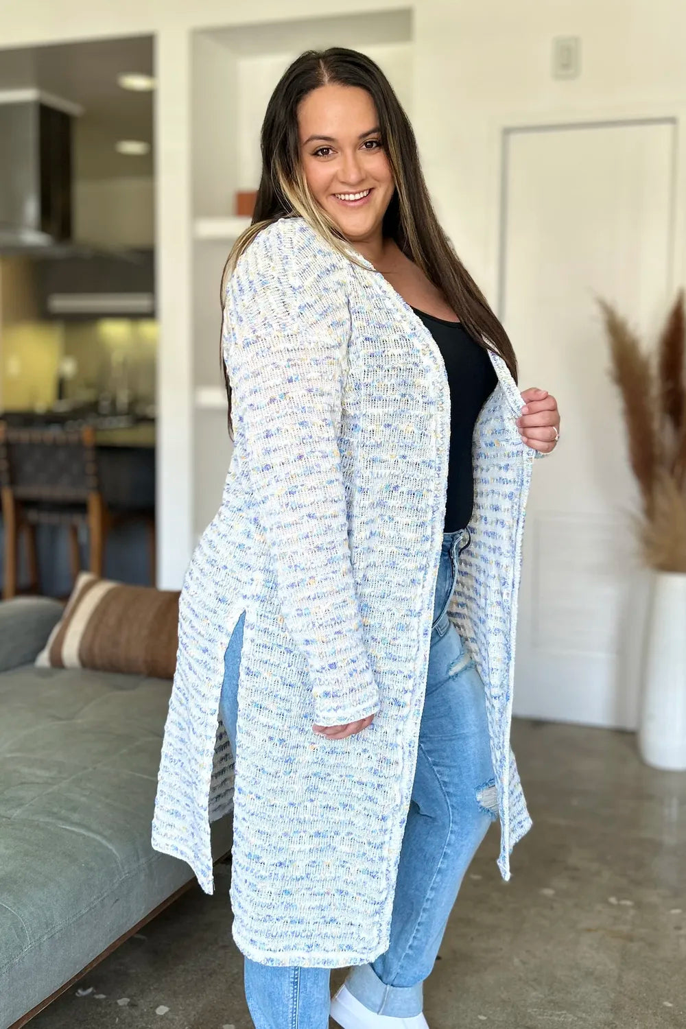 Double Take Full Size Open Front Longline Cardigan - cas7m