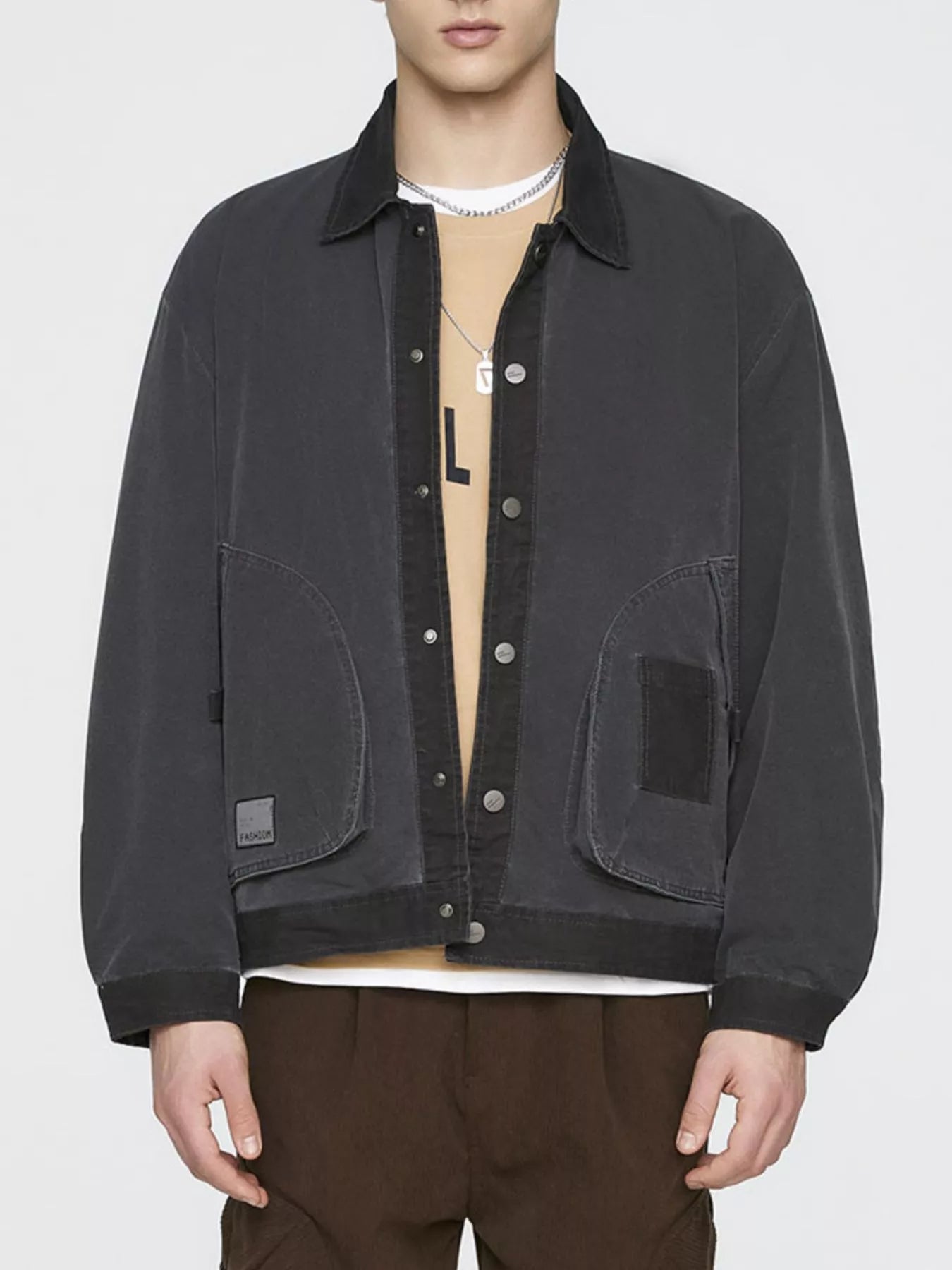 Men's Plus Size Snap Down Long Sleeve Jacket - cas7m