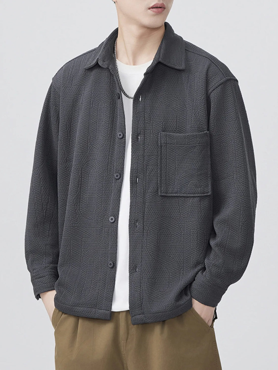 Men's Plus Size Button Up Long Sleeve Shirt - cas7m