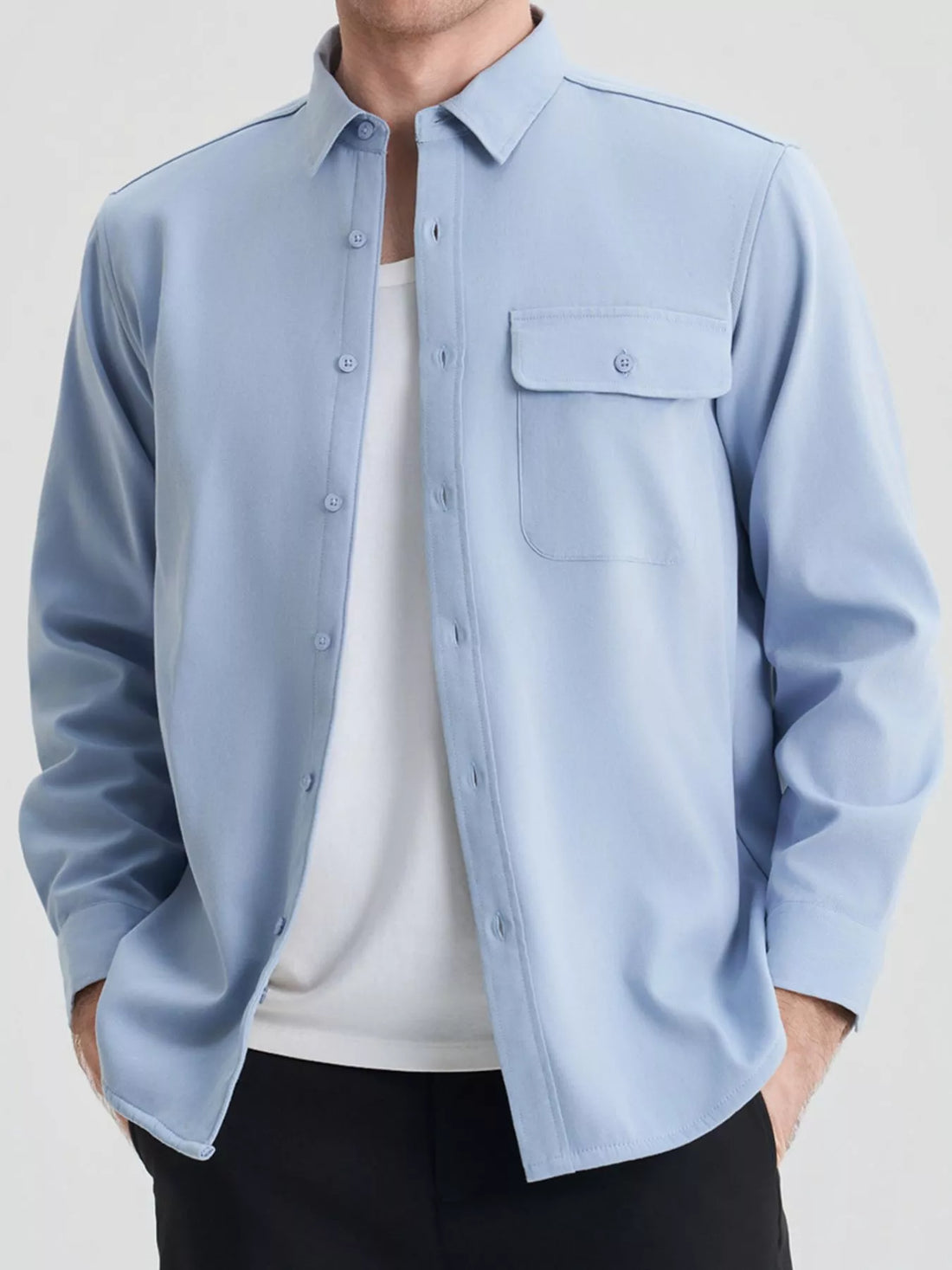 Men's Plus Size Button Up Long Sleeve Shirt - cas7m