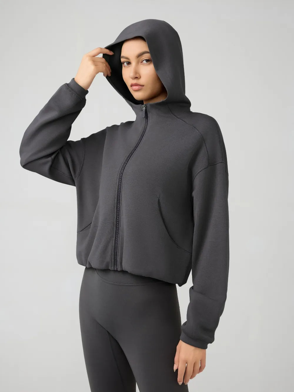 Millennia Zip Up Dropped Shouder Active Hooded - cas7m