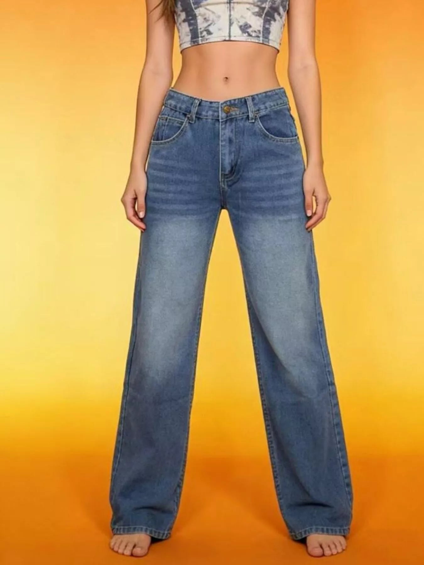 Vintage Wash Wide Leg Jeans - cas7m