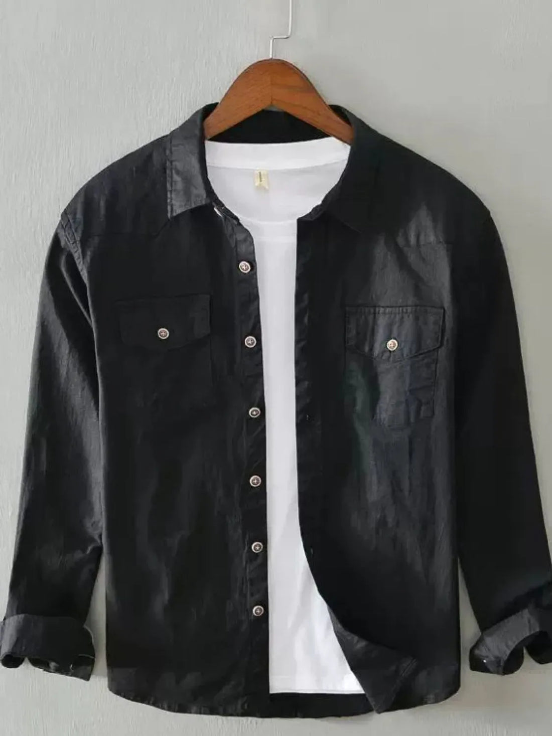 Men's Plus Size Button Up Long Sleeve Shirt - cas7m